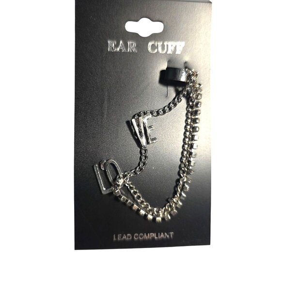 Silver tone Chain Ear Cuff Earring "Love" whimsigoth punk - Picture 1 of 4